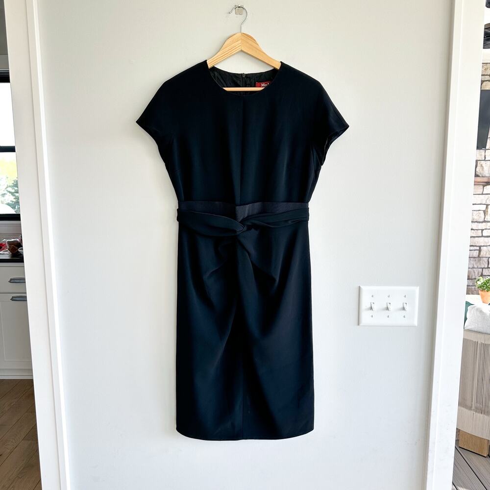 MaxMara Twist Front Short Sleeve Empire Waist Mini Dress Black S - Picture 2 of 8